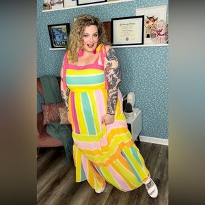 Unique Vintage Size 18 Rainbow Maxi Dress